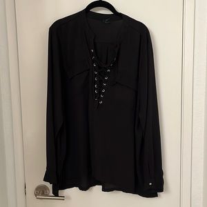 Black Lace Up Blouse w/ Pockets